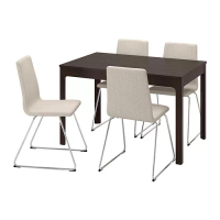 EKEDALEN/LILLÅNÄS 餐桌附4張餐椅, 深棕色/鍍鉻 gunnared 米色