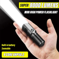 Mini Flashlight XHP50 LED USB C Rechargeable 16340 18650 Battery Flashlight 1500lm Powerful Torch Can Be Closed with One Click