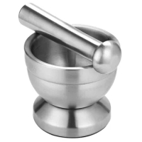 1Set Stainless Steel Mortar and Pestle Pedestal Bowl Kitchen Garlic Pugging Pot-Spice Grinder Mortar and Pestle Set(001)