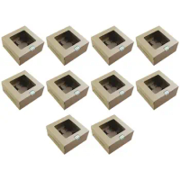 10Pcs Kraft Paper Cupcake Box 4 Holders With Clear Window Wedding Birthday Party Cake Box Cupcake Packaging Box Wholesale