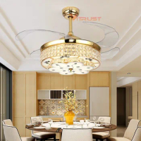 Modern LED Crystal Ceiling fan Lights Remote Control Chandelier Ceiling Fans Lamps Living Room Dining Bedroom Fan 42inch 48Inch
