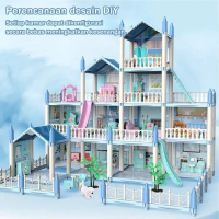 Mainan Rumah Rumahan Anak Perempuan 3D Princess Kastil Villa Dengan Lampu Dan Boneka Perakitan Diy R