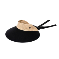 【LE COQ SPORTIF 公雞】高爾夫系列 女款黑色度假風亞麻編織寬帽沿遮陽帽 QLT0R942