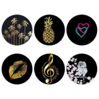 6 Pack Cellphone Phone Stand, Collapsible Cell Phone Holder for Smartphones - Gold Tropical Palm Trees Lips Pineapple on Black