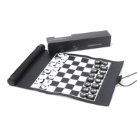 Portable Rollable Chess Board With Acrylic Chess Pieces Leather Tournament Chess Mat Foldable Chess Board Easy to Use