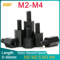 50/ 20pcs Black Nylon Spacer M2 M2.5 M3 M4*L+6mm Male to Female Insulated Adiabatic Nylon Standoff Spacer