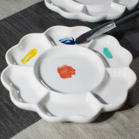 Ceramic White Porcelain Paint Palette Watercolor Painting Gouache Pigment Palette Brushes Ink Dish Watercolor Tray