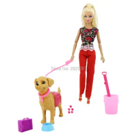 Plastic Dog Pet Sets Dog Food Bones Outside 1:6 Dollhouse Accessories Puppet Toy for Barbie Doll Play House Early Education Toy