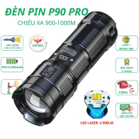 Đèn Pin P90pro Cầm tay siêu sáng, Zoom xa, Tỏa rộng. Độ sáng 3500LM, Chiếu xa trên 1.000m, Full Kim 