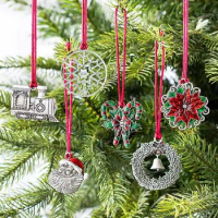 Christmas Tree Hanging Ornamen tSnowflake Santa Claus Crutches Antique Silver Xmas Pendant with Rope Home Decorations