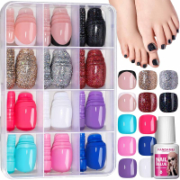 FANDAMEI Press on Toe Nails 12 Colors 288PCS Press on Toenails Short Square 4 Glitter Press on Toena