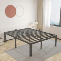 14" Metal Queen Bed Frame with Rounded Corners and Headboard Hole Mattress Retainer 3500LBS Heavy Duty Steel Slats