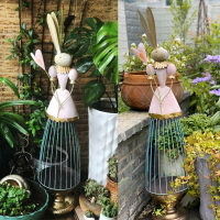 鐵藝花園雜貨裝飾造景傘型可愛娃娃兔子爬藤花架鐵線蓮盆支架陽臺