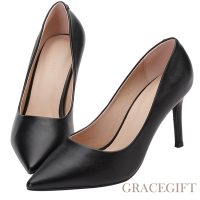 【Grace Gift】氣質尖頭細高跟鞋 黑