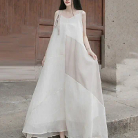XITAO Strapless Dress Irregular Patchwork Small Fresh Sleeveless Drawstring Minority Loose 2024 Summer Elegant Dress WLD13629