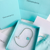 美國百分百【全新真品】Tiffany &amp; Co. 串珠手鍊 女 手環 琺瑯愛心 純銀 專櫃禮盒 蒂芬妮綠 BC44