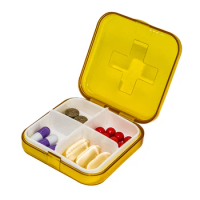Cute mini portable travel medicine box, layered transparent plastic boxes 4 Slots Portable Medical Pill Box Drug Tablet Medicine