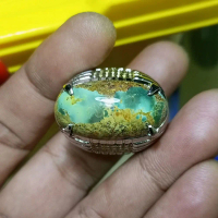 Cincin Batu Natural Turquoise batu pirus persia hijau serat emas Pirus Persia Natural Pirus lawas Pe