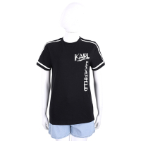 KARL LAGERFELD 童裝 筆觸字母條紋飾邊黑色短袖TEE T恤