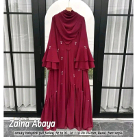 Zaina Abaya bahan ceruty Dress wanita muslimah Gamis baju midi muslim gaun lebaran oneset hijab satu