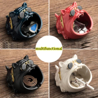 Ceramic Household Cartoon Dog Ashtray Prevent Wind and Dust Small Change Storage Cute Animal Ashtray Multifunctional Home Decor