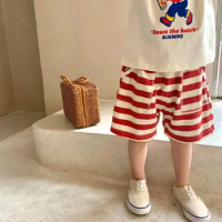 Children's Summer Pants Loose Striped Pure Cotton Soft Breathable baby shorts for boys clothes 4yrs to 12yrs