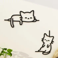 Solid Color Acrylic Small Cat Sticker Cartoon Lying Cat 3D Stickers Blue Red Room Wallpaper Mirror Surface Sticker Bedroom Decor