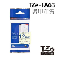 brother 原廠燙印布質 12mm 粉黃布藍字 TZ TZe-FA63 標籤帶