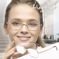 MEGASOL 高品質水晶鏡片老花眼鏡便攜摺疊款(中性橢圓方框折疊金框鏡架老花-CT-Z08)