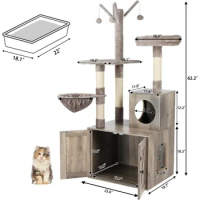 Cat Tree, Wooden Cats House Tower Scratch Tree for Cats Toys Grey Cats Pet Products Things Toy, Cat Tree