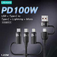 USAMS USB+Type-C to Type-C+lightning PD100W 多合一快充傳輸線 1.2M-黑