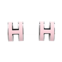 HERMES 經典POP立體H字穿式耳環(MINI/粉紅x銀)