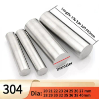 304 Stainless Steel Model Straight Metal Metric Round Shaft Rod Bars Dia 20mm~40mm Length 100mm 200mm 300mm 500mm