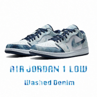 NIKE 耐吉 Air Jordan 1 Low Washed Denim 白藍 水洗丹寧 牛仔 男鞋 休閒 AJ1 1代(CZ8455-100)