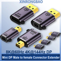 8K Mini DP Displayport 1.4 Adapter Converter 8K@60Hz 4K@144Hz DP to Mini DP Male to female Connector Extender for PC Laptop TV