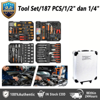 Set Perkakas Lengkap 187pcs - Kit Perbaikan Rumah dan Mobil dengan Kotak Roller, Cocok untuk Tugas D