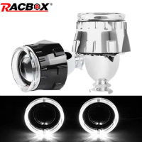 2.5 Inch H4 H7 Bi Xenon Projector Lens with Black Silver Mask White Angel Eye Halo Rings Retrofit H4 H7 Car Headlight Assembly