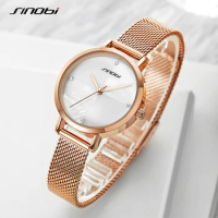 SINOBI Fashion Stainless Steel Quartz Watches Sample design Ladies Rose Golden Wristwathes Gifts Clock for Wife