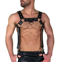Fetish Men Sexual Gay Harness Belts Adjustable Leather Tops Body Chest Harness Strap Erotic Rave Gay Clothing for BDSM Sex Games