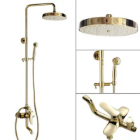 Shower Faucets Gold Brass Bathroom Shower Mixer Tap Faucet Set Rain Shower Head Round Wall Mounted Bathtub Faucet agf305