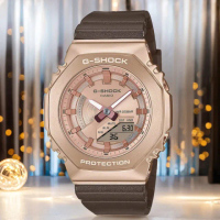 【CASIO 卡西歐】G-SHOCK 粉紅金x咖啡 八角手錶 女錶(GM-S2100CB-5A)