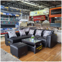 Sofa L Putus Sudut Minimalis Oscar Hitam Bantal Kombinasi