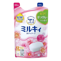 日本COW牛乳石鹼 牛乳精華沐浴乳補充包(玫瑰花香)400ml