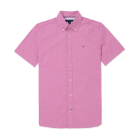 TOMMY 熱銷刺繡Logo短袖襯衫-淺玫瑰紅色
