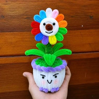 Bunga Karakter Pelangi Handmade dari Kawat Bulu dalam Pot Lucu | Dekorasi Meja Estetik | Kado Unik |
