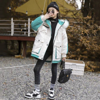 Coats Girls Novelty New Letter Sale Plus Thicken Autumn Winter Hooded Fur Collar Jackets Coats For 3-12Yrs Baby Girl Clothing