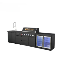New kitchen design #304 stainless steel black waterproof kitchen cabinet gas bbq grill outdoor kitchen with sink