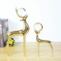 全銅鹿水晶球擺件創意歐式客廳酒柜書柜家居飾品現代樣板間裝飾品