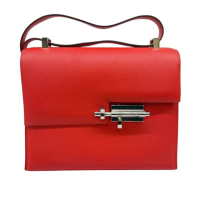 【Hermes 愛馬仕】verrou23 中型手槍包銀扣epsom皮(X刻/A5杜鵑紅)