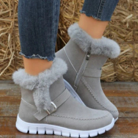 Winter Women Fur Warm Chelsea Snow Boots Casual Shoes New Short Plush Suede Ankle Boots Flats Gladiator Sport Ladies Botas Mujer